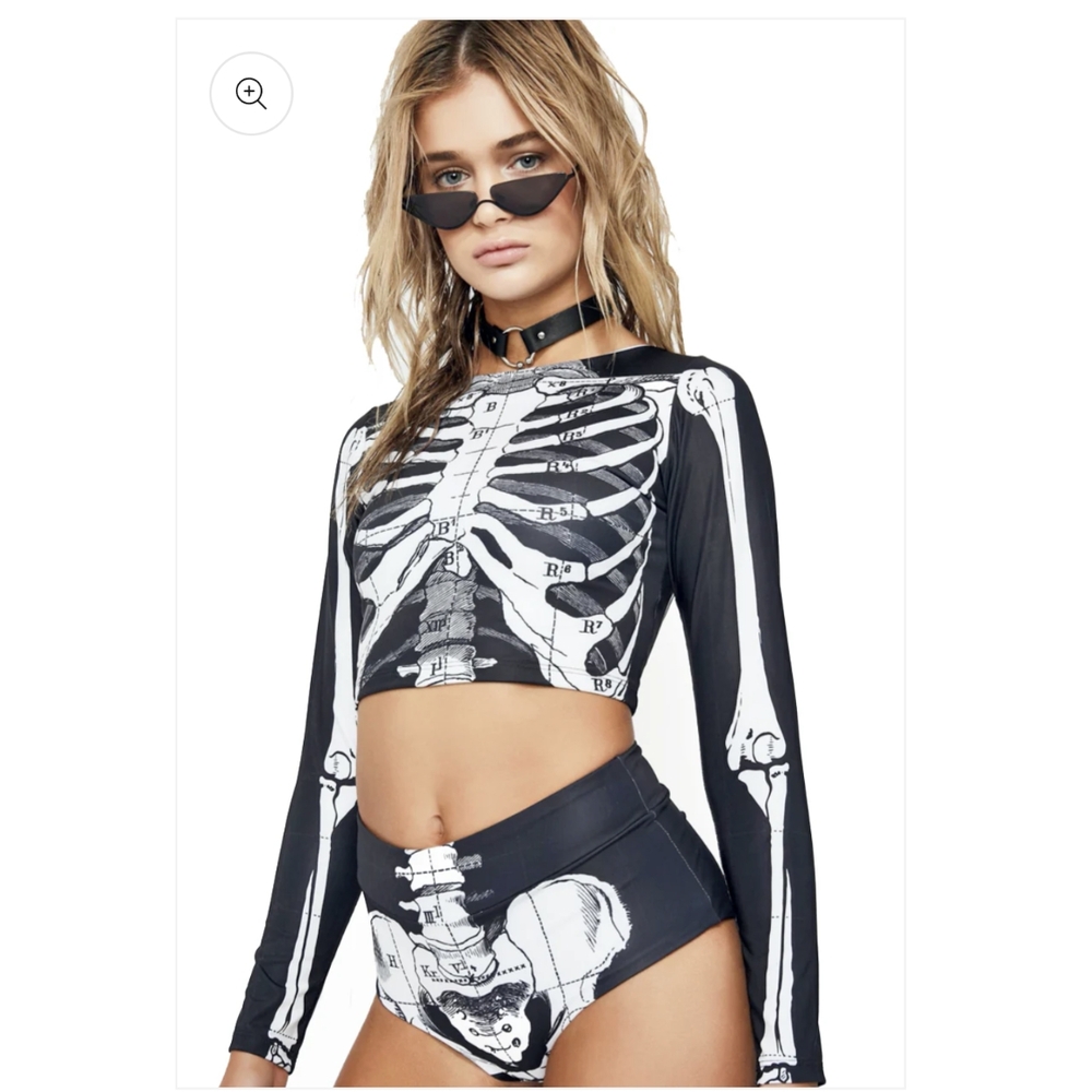 Skeleton Print Long Sleeve Swim Set
